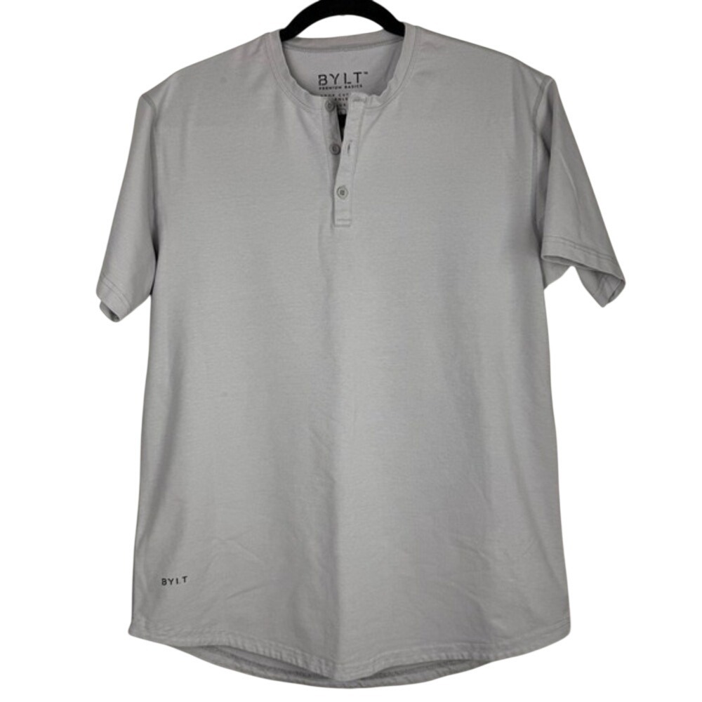 BYLT Premium Basics Drop Cut‎ Henley Lux Grey Short Sleeve Shirt Mens Large